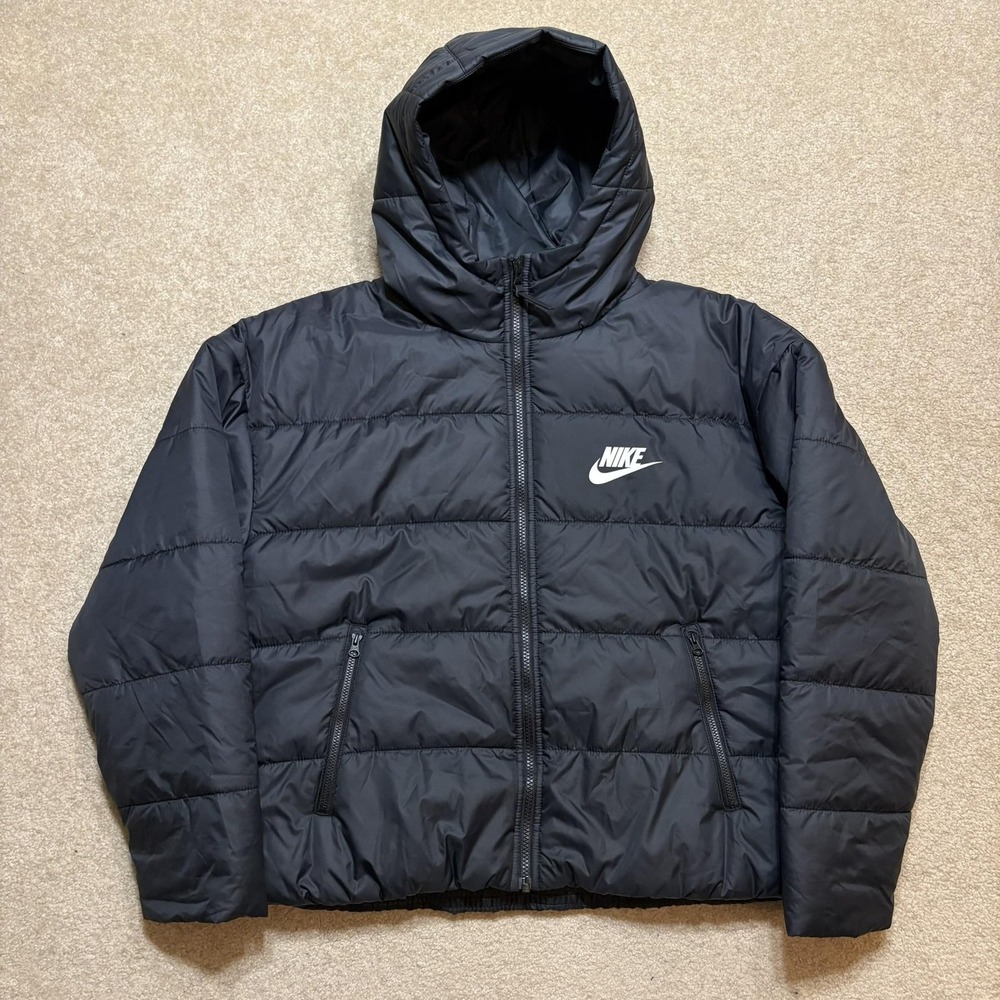 Nike Core Puffer Swoosh Jacket Womens Medium Black Hooded Full Zip DV6739-010